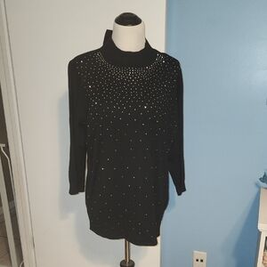 Elegant Black Turtleneck Sweater with Rhinestone Accents